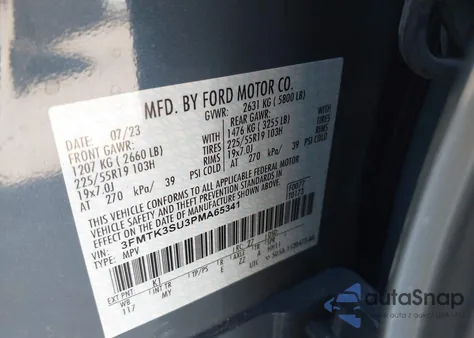 2023 Ford Mustang Mach-E Premium z USA, uszkodzony, nr VIN 3FMTK3SU3PMA65341